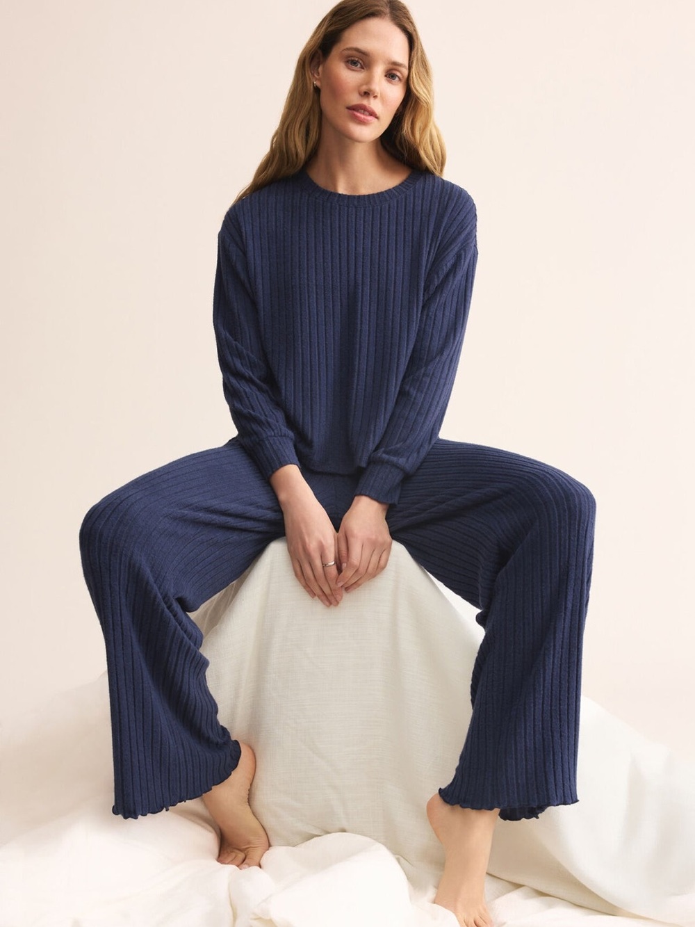Z Supply Ribbed Long sleeve Blue Sapphire top Medium
